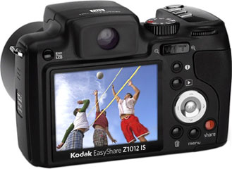 Câmera digital Kodak EasyShare Z1012 IS - Costas - Cortesia da Kodak, editada pelo Câmera versus Câmera