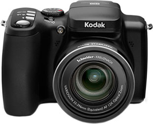 Câmera digital Kodak EasyShare Z1012 IS - Frente - Cortesia da Kodak, editada pelo Câmera versus Câmera