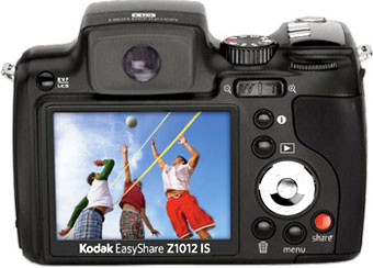 Câmera digital Kodak EasyShare Z1012 IS - Costas - Cortesia da Kodak, editada pelo Câmera versus Câmera