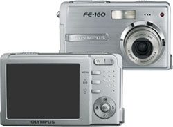 Máquina digital Olympus FE-150 - Frente e Costas - Cortesia da Canon, editada pelo Câmera versus Câmera