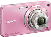 Máquina digital Sony Cyber-shot DSC-W350 - Diagonal - Cortesia da Sony, editada pelo Câmera versus Câmera