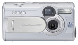 Máquina digital Canon PowerShot A310 - Frente - Cortesia da Canon, editada pelo Câmera versus Câmera