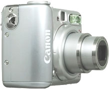 Máquina digital Canon PowerShot A540 - Diagonal - Cortesia da Canon, editada pelo Câmera versus Câmera