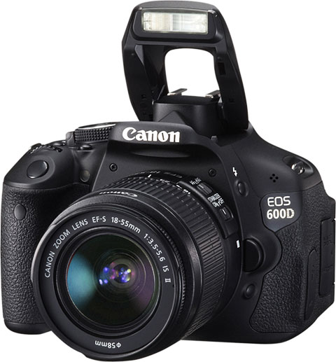Câmera digital Canon EOS Rebel T3i / Canon EOS 600D - Diagonal, Flash Pop-Up Erguido
