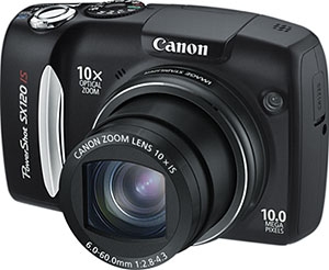 Câmera digital Canon PowerShot SX120 IS - Diagonal - Cortesia Canon, editada pelo Câmera versus Câmera