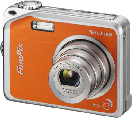 Câmera digital Fujifilm FinePix V10 - Diagonal Direita, Cor de Laranja