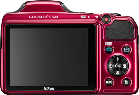 Câmera digital Nikon Coolpix L820 - Vermelha, Costas
