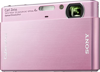 Câmera digital Sony Cyber-shot DSC-T77 - Rosa, Diagonal Frente