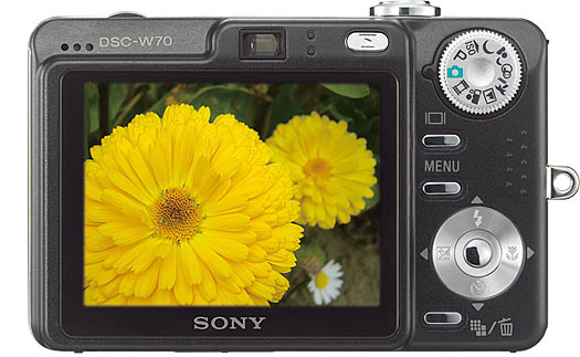 Câmera digital Sony Cyber-shot DSC-W70 - Preta, Costas