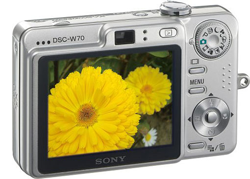 Câmera digital Sony Cyber-shot DSC-W70 - Prata, Diagonal Costas